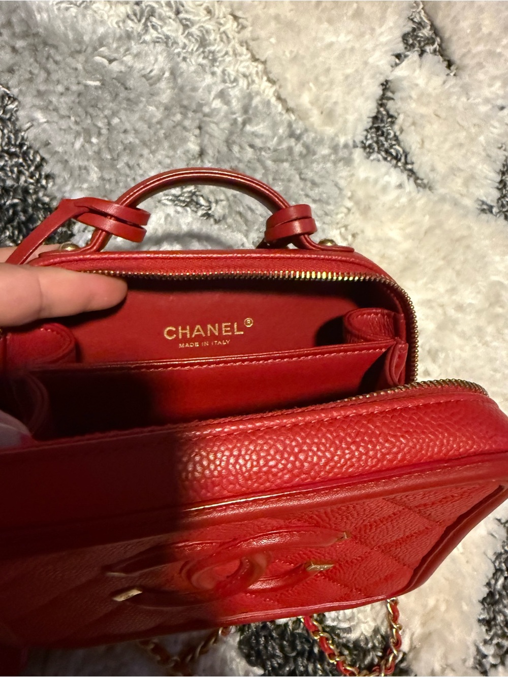 CHANEL Red Quilted Vanity Crossbody with Top Handle - Picture 3 of 14